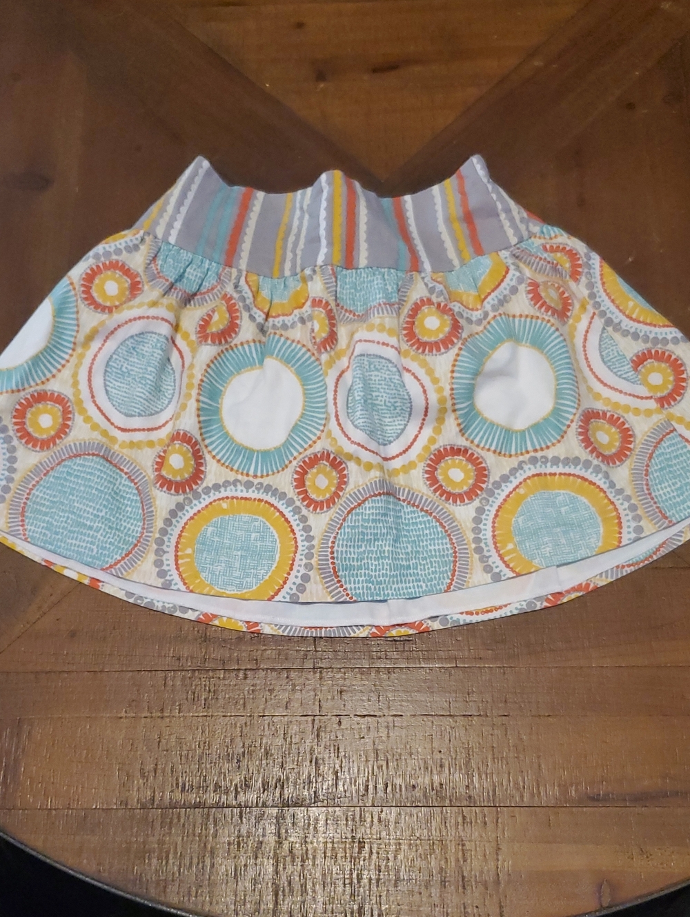 Girls Cotton Circle-Print Elastic-Waist Skirt in Teal, Yellow and Coral